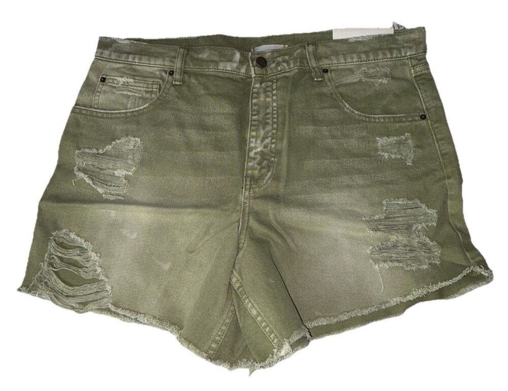 BDG Urban Outfitters Distressed Denim Shorts Women 32 Olive Green NWT
